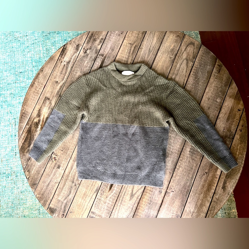 Zara two toned color block sweater green gray Christmas warm winter shirt boys 7